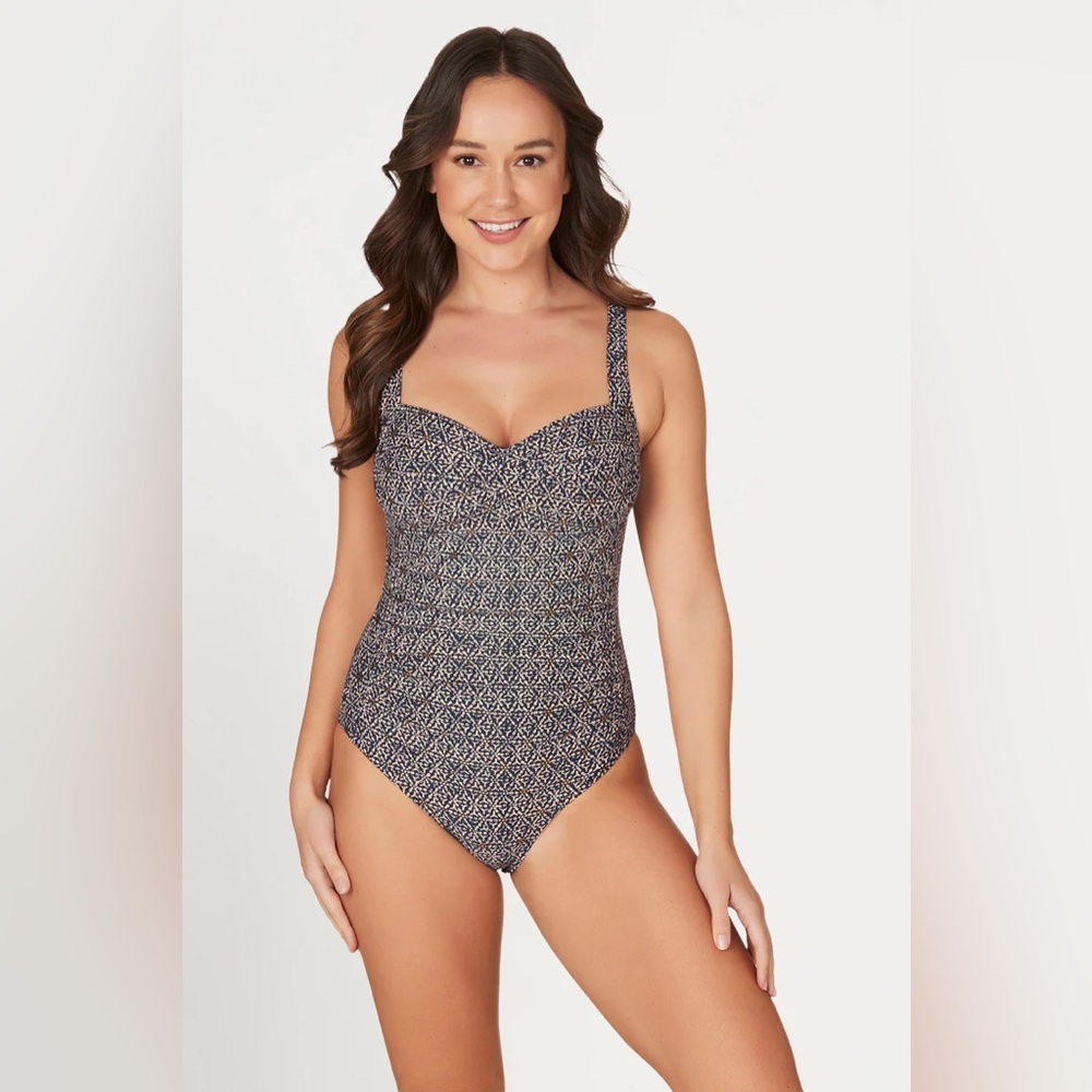 NIP TUCK Nautical Navy Foil JOANNE One Piece Tummy Control Swimsuit Sz 6